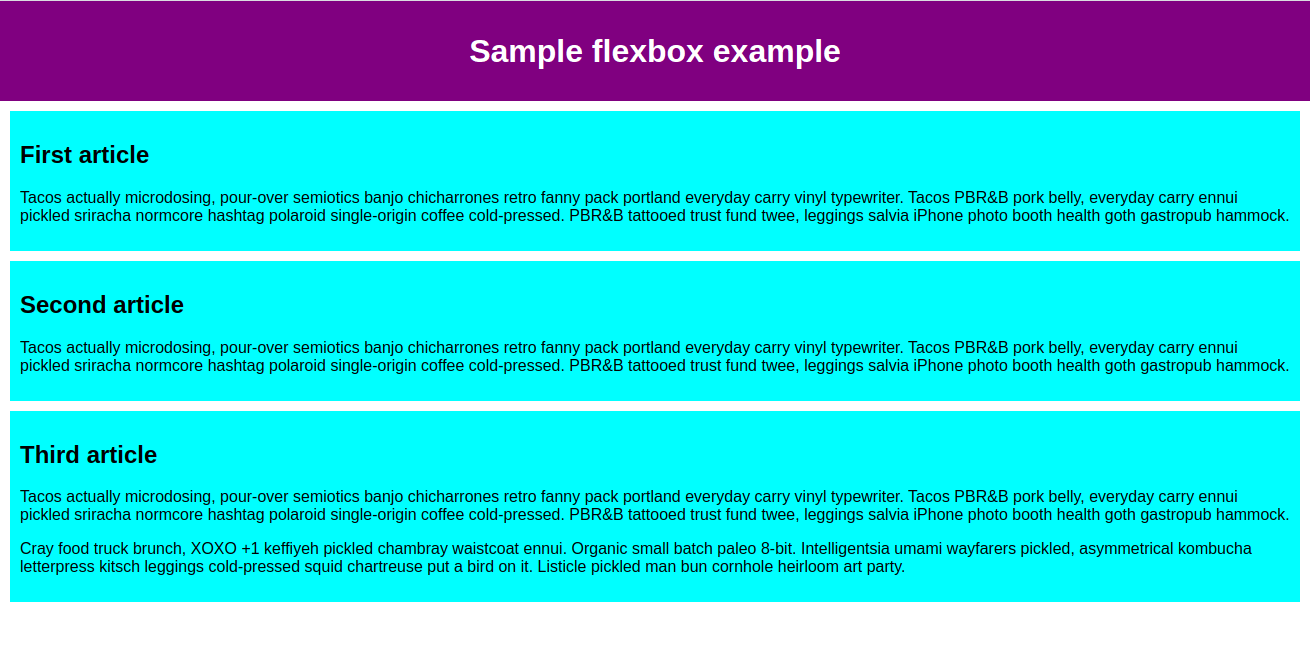 Image showing the starting point of Flexbox tutorial