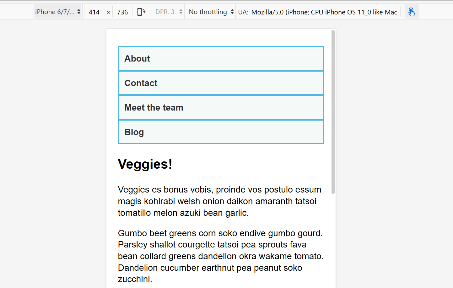 A screenshot of a layout in a mobile view in Firefox DevTools.