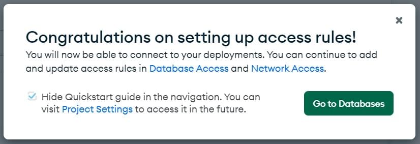 Go to Databases after setting up Access Rules on MongoDB Atlas
