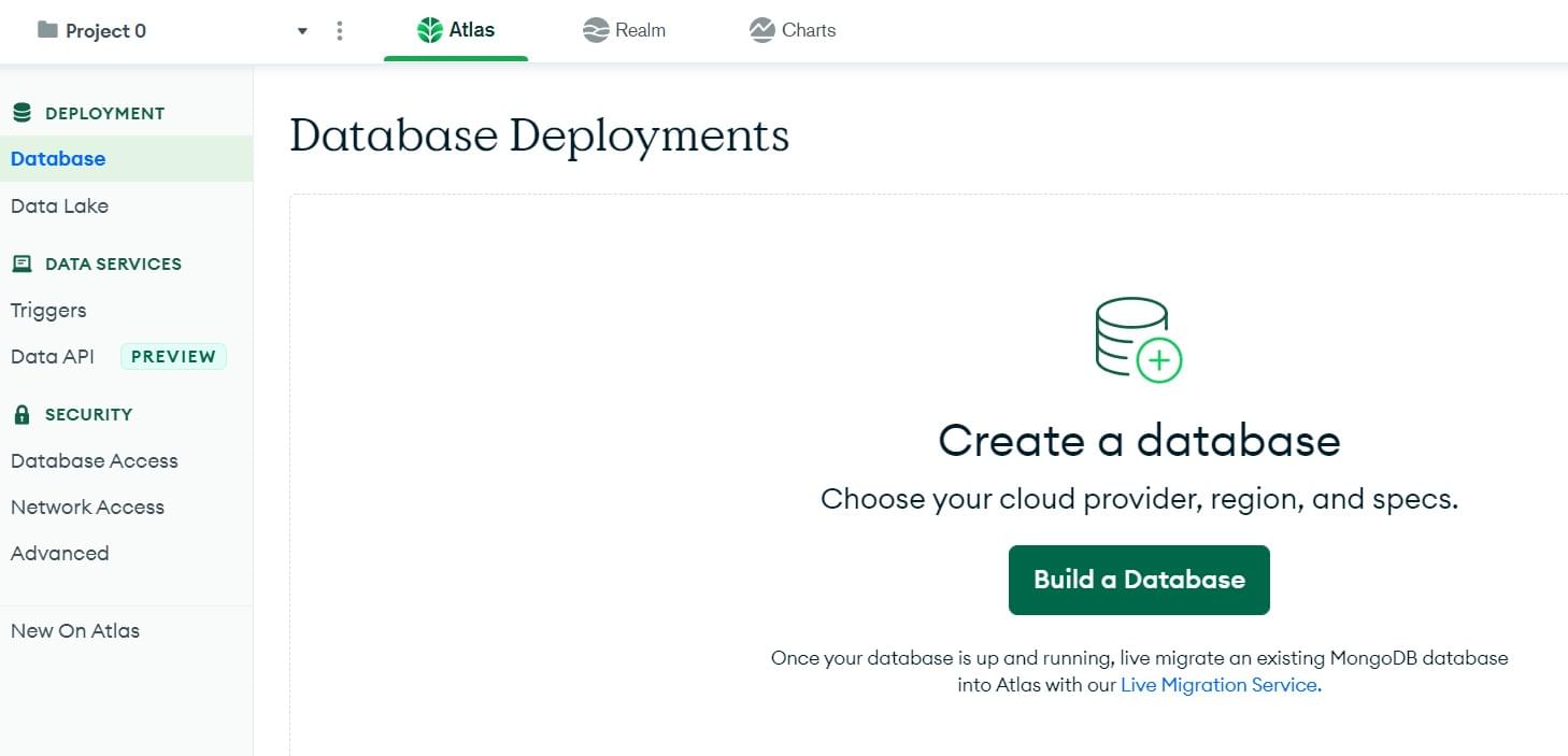 Create a database on MongoDB Atlas.