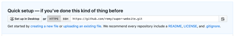 GitHub screenshot showing remote URLs you can use to deploy code to a GitHub repo