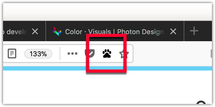 Page action button is an icon of a dog paw print