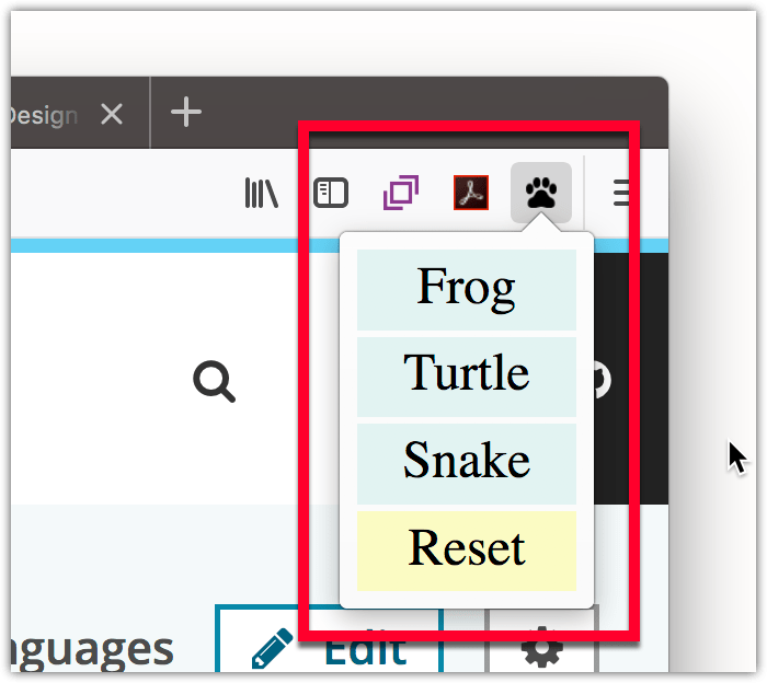 Example of the pop-up on a toolbar button