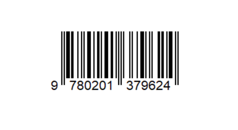 An image of an EAN-13 format barcode. A horizontal distribution of white and black lines
