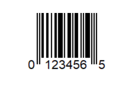 An image of a upc-e barcode. A rectangle of black and white vertical lines