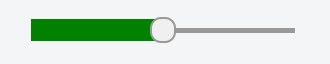 The progress bar is a thick green square to the left of the thumb and a thin grey line to the right. The thumb is a circle with a diameter the height of the green area.