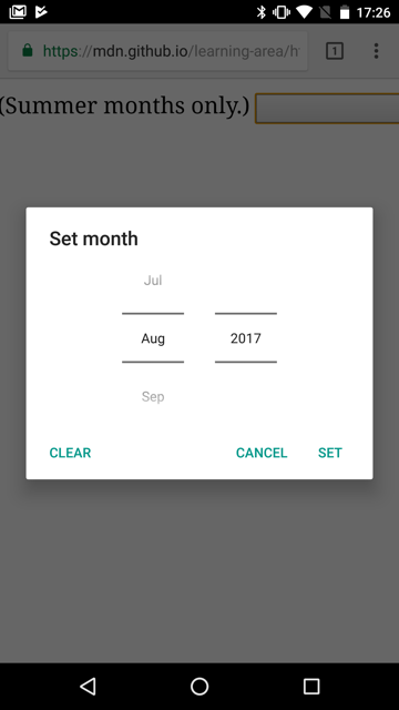 Month picker on Chrome for Android